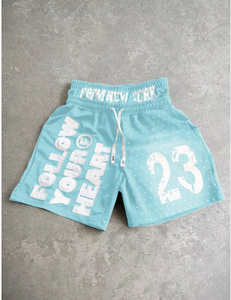 Men s Light Blue Printed Bermuda Shorts With Drawstring Waist And Pockets Breathable Casual Street Style From New York - Product Image 2