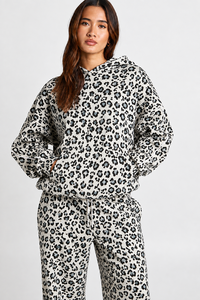 Sudadera con Capucha Completa para Mujer, Blanca y Negra con Estampado de Leopardo, Bordado, Transpirable, Ecológica, Forrada, Manga Larga, Estilo Casual Urbano Premium - Product Image 1