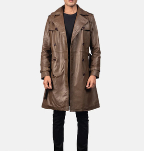 <b>Men's</b> High Quality Leather <b>Long</b> <b>Coat</b> with Button Decoration Stylish Year-Round Wear for Comfort for Winter - Product Image 2