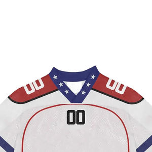 Maillot de hockey sur glace personnalisé sublimé blanc rouge bleu en mesh col en V manches courtes unisexe adulte respirant vêtements de sport - Product Image 4