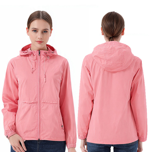 Sudadera con capucha impermeable al por mayor para mujer, ligera, cortavientos, con cremallera, OEM, para damas - Product Image 3