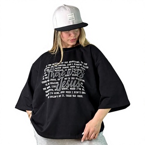 T-shirts pour femmes OEM, faible MOQ, en coton épais, avec impression graphique personnalisée, coupe ample à épaules tombantes, décontracté, motif foi/inspiration - Product Image 3