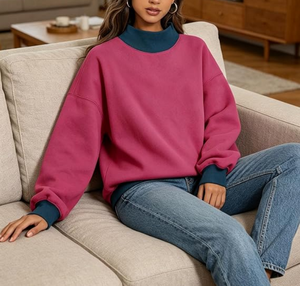 Sweat-shirts oversize pour femmes, col roulé, color block, 100% coton, 280 GSM, polaire, pull à manches longues, coupe ample, mode automne - Product Image 3
