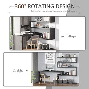 Scrivania Girevole Moderna a 5 Livelli a Forma di L con Struttura in Acciaio Inossidabile e Ripiani in MDF Nera - Product Image 4
