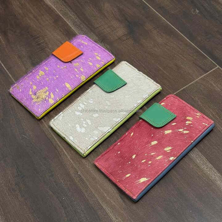 Real Handmade Recycled Metallic Fur Leather Women Clutch Stylish Stubby Color Multiuse Purse ATM Card Holder Women Trendy Wallet
