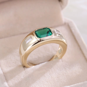 925 Sterling Silver 14K Yellow Gold Gemstone Emerald Moissanite Diamond <b>Ring</b> Men Women Universal Engagement - Product Image 4