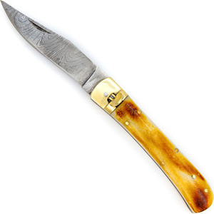 Handmade Damascus Steel Folding Pocket <b>Knife</b> <b>Bone</b> <b>Handle</b> Leather Sheath Camping Hunting Drop Point Utility Wholesale Pasha - Product Image 4