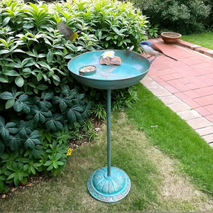 Bain d'oiseaux vintage en métal pour extérieur, mangeoire avec piquet à 5 branches, piédestal en fer pour décoration de jardin, finition antique, abreuvoir pour oiseaux sauvages - Product Image 3