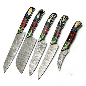 UA Supplies High Quality Damascus Steel 5-Piece Chef <b>Knife</b> Set Pakka Wood Handles Ambidextrous Design Modern Style OEM/ODM - Product Image 1