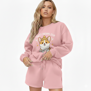 Ensemble sweat-shirt et short pour femme, couleur unie, hiver, OEM, haute qualité, polaire chaud, deux pièces, style décontracté, mode streetwear - Product Image 1