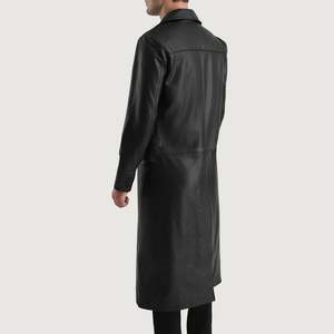 Abrigo de Cuero Genuino Negro para Hombre, Abrigo de Cuero Largo de Lujo, Chaqueta Casual de Cuero de Oveja Suave para Uso Diario - Product Image 3