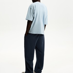 T-shirt homme bleu ciel oversize 100 % coton, coupe droite à épaules tombantes, impression logo personnalisée, streetwear uni, manches chauve-souris - Product Image 4