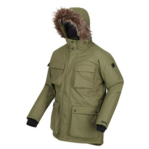 Veste parka imperméable rembourrée pour homme, verte, avec plusieurs poches et fausse fourrure sur le capuche, vestes respirantes pour homme - Product Image 1