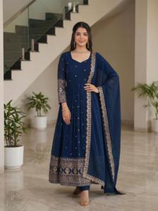 Nuevas colecciones de vestidos Anarkali de seda Vichitra de diseño elegante para mujer, trajes Salwar Kameez y vestidos para fiestas y bodas indias. - Product Image 3