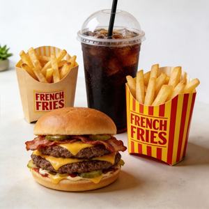 Low Price Biodegradable Eco-Friendly Disposable Small French Fry <b>Boxes</b> with Custom Logo and UV Coating Paperboard Containers - Product Image 1