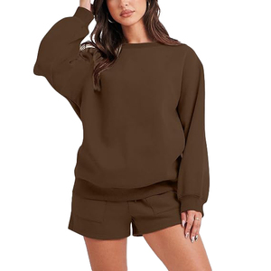 Ensemble short et sweat-shirt surdimensionné personnalisé pour femme, vente en gros, deux pièces, été, décontracté, streetwear, gym, entraînement, fitness - Product Image 1