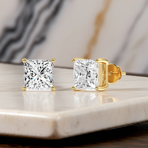Pendientes de Diamantes Cultivados en Laboratorio con Corte Princesa en Oro, Oro Rosa, Oro Blanco o Plata VVS VS D E F para Mujer - Product Image 1