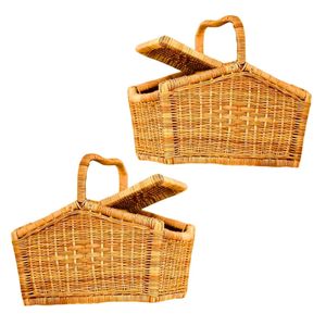 Best Quality Woven Rattan Picnic <b>Basket</b> with Top Lid Durable <b>Handle</b> Natural Storage Box for Outdoor Use Handmade Indonesia - Product Image 1