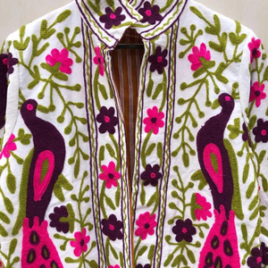 Velvet Suzani Chic <b>Embroidered</b> Short | Peacock Floral Ethnic Outerwear | Uzbek Vintage Style <b>Jacket</b> - Product Image 3