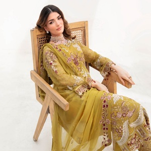 Salwar Kameez Ramsha de Alta Calidad, Chifón con Bordado Intenso, Completamente Cosido, Listo para Usar, Estilo Pakistaní, Corte Holgado, Largo hasta el Suelo, Estilo Indio - Product Image 4