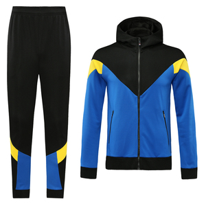Ensemble de survêtement pour homme avec sweat à capuche zippé à manches longues et pantalon, style sportif, color block, coupe classique, pour l'automne, bleu, noir, jaune - Product Image 1