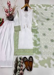 Traje Salwar Afgano Blanco Bordado para Mujer con Dupatta |   Conjunto de Kurta Corta con Bordado de Diseño y Pantalón Patiala - Product Image 2
