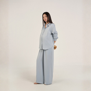 Conjunto de 2 Piezas de Maternidad y Lactancia de Lujo en Mezcla de Seda, Tejido Transpirable de 180 g/m², Cuello Camisero, Top de Manga Larga y Pantalones Largos - Product Image 1