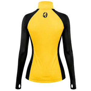 Haut de sport pour femme à col zippé, jaune, manches longues, ajusté, pour entraînement, col montant, avec passe-pouce, vêtement de performance - Product Image 2