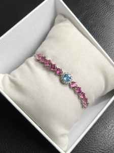 Adjustable Gold Plated Pink Topaz for Blue Topaz Gemstone 925 Sterling <b>Silver</b> <b>Charm</b> <b>Bracelet</b> 5x6 Mm Stone Designer Anniversary - Product Image 2