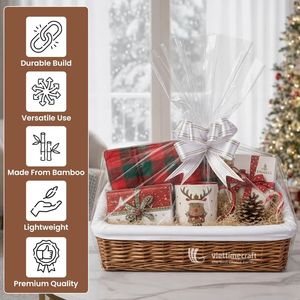 Cesta de Regalo Rectangular de Mimbre, Cesta de Mimbre de Lujo con Forro de Tela Blanca Extraíble para Regalos de Navidad y Kits de Spa - Product Image 2
