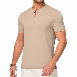 Men's <b>Mandarin</b> Casual Short Sleeve T-<b>Shirts</b> 100% Cotton Solid Knitted Breathable Lightweight Loose Fit Summer Printed <b>Shirts</b> - Product Image 5