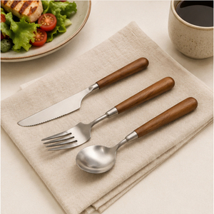 Ensemble de couverts en acier inoxydable de qualité supérieure avec manche en bois naturel, ensemble de couverts pour restaurants et décoration de table moderne à la maison - Product Image 2