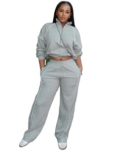2026 Best-Selling Women's Solid Short <b>Crop</b> Track Suits Set Breathable Eco-Friendly Quick Dry Casual Knitting Fabric Washed - Product Image 2