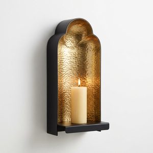 Handmade 24 cm Matte Black Brass Candle Lantern Hammered Reflector <b>Wall</b> <b>Sconce</b> for Home Decor Hotels and Weddings - Product Image 1