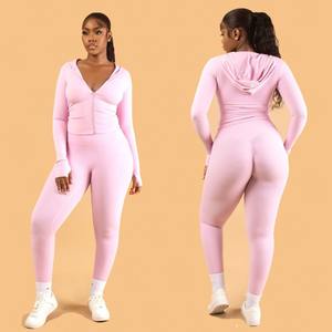 Conjunto de Dos Piezas de Moda Otoñal para Mujer, Pantalones Cortos Ajustados con Bolsillos y Cremallera, Pantalones Acampanados, Atuendo Informal de Poliéster y Algodón - Product Image 6