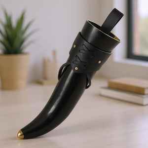 Corne à boire viking artisanale de qualité supérieure avec support en cuir et support pour corne, mug en corne naturelle à prix avantageux - Product Image 2