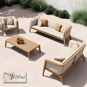 Minimalist Solid Teak Wood Outdoor <b>Garden</b> <b>Sofa</b> Set With <b>Cushions</b> <b>For</b> Patio Seating - Product Image 4