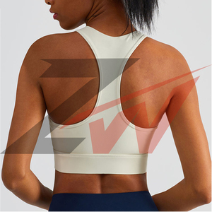 Soutien-gorge de sport gris bleu à fermeture éclair sur le devant avec logo personnalisé pour femme, maintien élevé, antichoc, rembourré, pour la course et le fitness, haut court, vêtements de sport OEM - Product Image 4