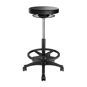 Silla de Bar de Piel Sintética sin Respaldo para Oficina en Casa, <span class=keywords><strong>con</strong></span> Reposapiés, Taburete Redondo Ergonómico <span class=keywords><strong>con</strong></span> <span class=keywords><strong>Ruedas</strong></span> y Altura Ajustable - Product Image 3
