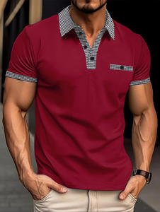 Camiseta de Punto Sólido para Hombre, Estilo Veraniego, Cuello de Algodón, Bordado de Alta Calidad, Secado Rápido y Estilo Vintage, Superventas - Product Image 4