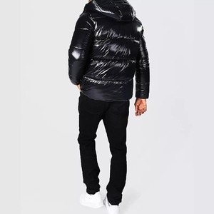 Men's Black Puffer <b>Jacket</b> Winter Down Coat <b>Zip</b> <b>Up</b> Hooded Quilted Outerwear Custom Logo Casual Wear - Product Image 5