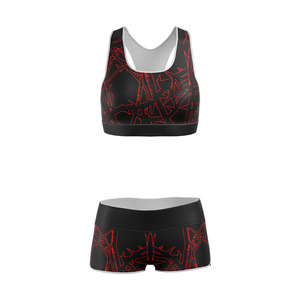Ensemble de sport personnalisé pour femme : Crop top dos nageur et short taille haute, séchage rapide, pour yoga et fitness, tenue d'entraînement OEM - Product Image 4