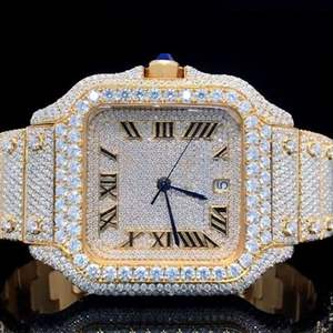 Reloj de Joyería Hip Hop con Diamantes Moissanite Cultivados en Laboratorio, Corte Redondo VVS, Correa de Goma, Reloj Mecánico Hecho a Mano - Product Image 1