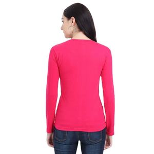 เสื้อยืดแขนยาวคอวีสีชมพูสำหรับผู้หญิง ผ้าฝ้ายถัก 100% สวมใส่สบาย สีพื้น ระบายอากาศได้ดี ทรงเข้ารูป ใส่ได้ทุกฤดู - Product Image 2