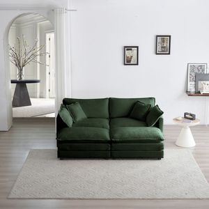 Set Divano Componibile Imbottito 4 Pezzi: 1 Divano a 2 Posti e 2 Pouf per Soggiorno - Product Image 2
