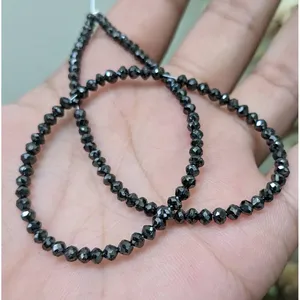 Cuentas facetadas de diamante negro AAA en forma de rondel, hebra de diamantes naturales de 3.2-4mm para la fabricación de joyería a precio mayorista. - Product Image 3