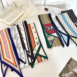 Luxury Brand Model Striped Printing Bag Handbag Handle Ribbon <b>Scarf</b> Small Silk <b>Scarf</b> Women Hair Band Neck <b>Scarves</b> Neckerchief - Product Image 2