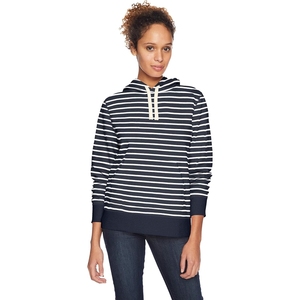 Sudadera con Capucha Personalizada para Mujer, Estilo Náutico, Color Azul Marino y Blanco, con Bolsillo Canguro, Resistente al Viento, en Felpa Francesa - Product Image 3