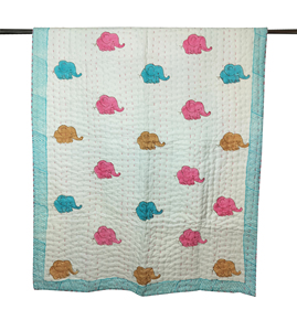Manta de Algodón Acolchada con Diseño de Elefante de Dibujos Animados, Borde Azul, para Uso en el Hogar Durante Toda la Temporada - Product Image 5