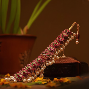 Kemp Luxury Gold-Plated Zircon & Pearl Bridal Wedding Jewelry Set with Oxidized Polish - Product Image 3